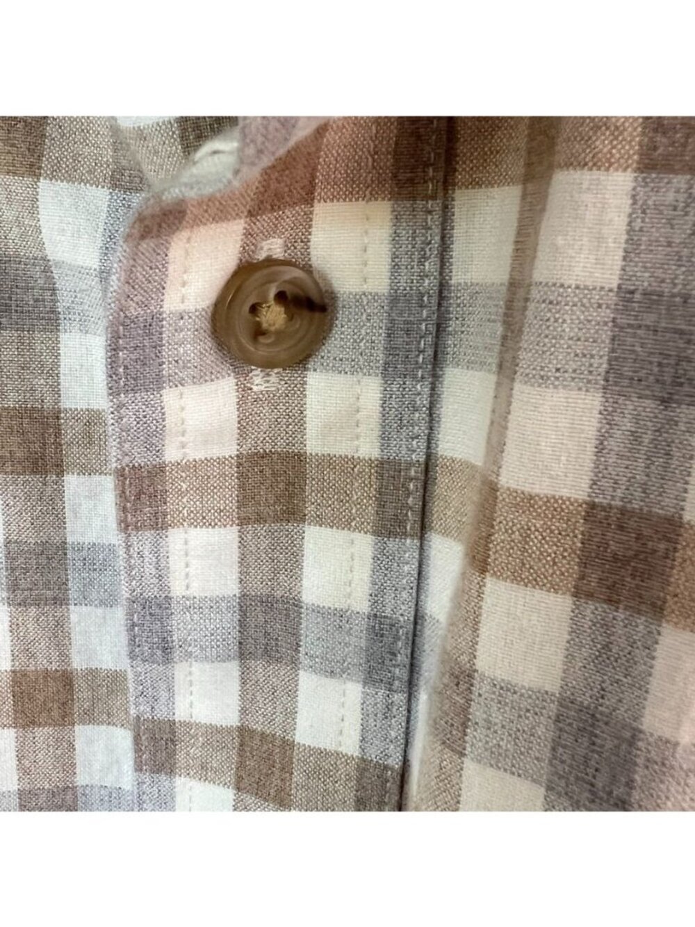 Nordstrom Mens L Shirt Brown White Plaid Cotton Stretch Flannel Button Up Frat - Picture 3 of 14